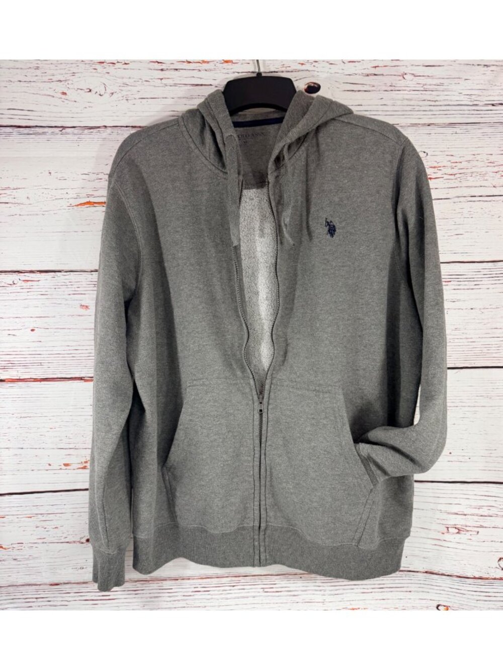 US Polo Assn Mens Gray Zip-Up Hoodie XL Cotton Blend Casual Outerwear Warm